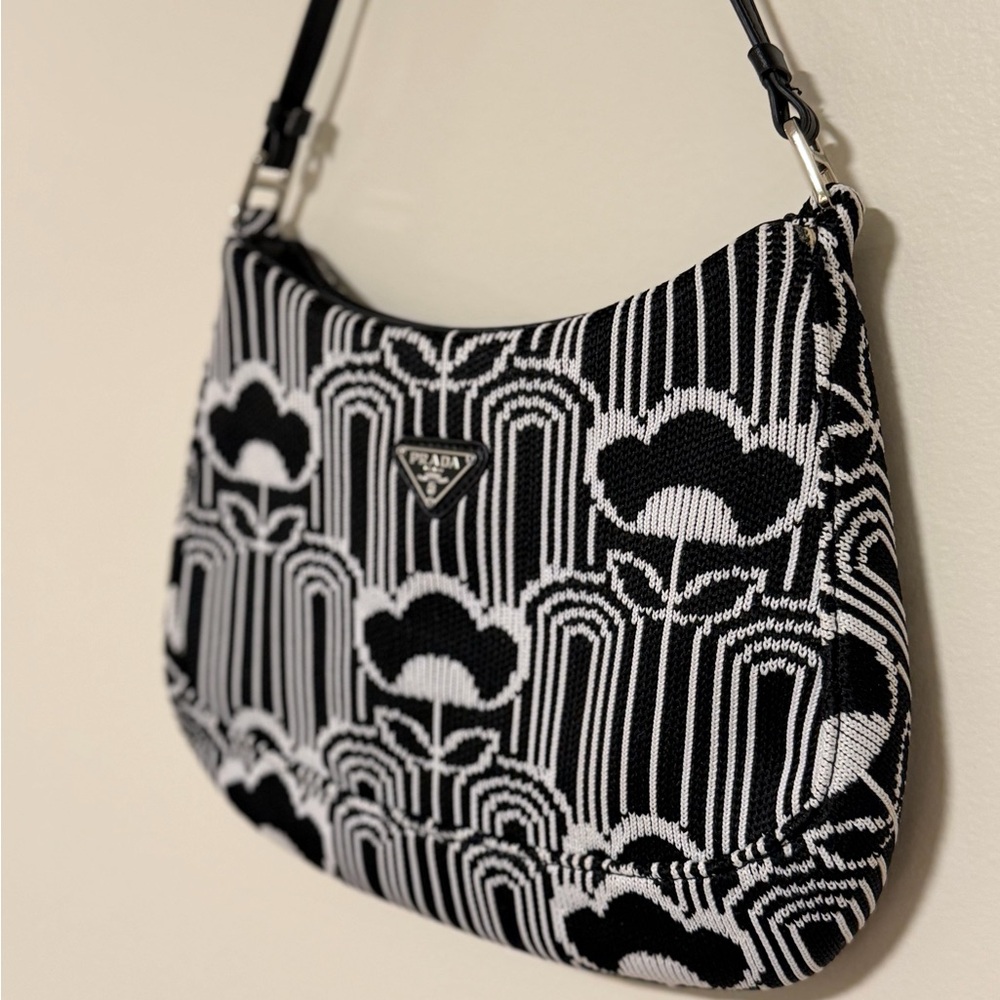 Prada Black and White Patterned Shoulder Bag
